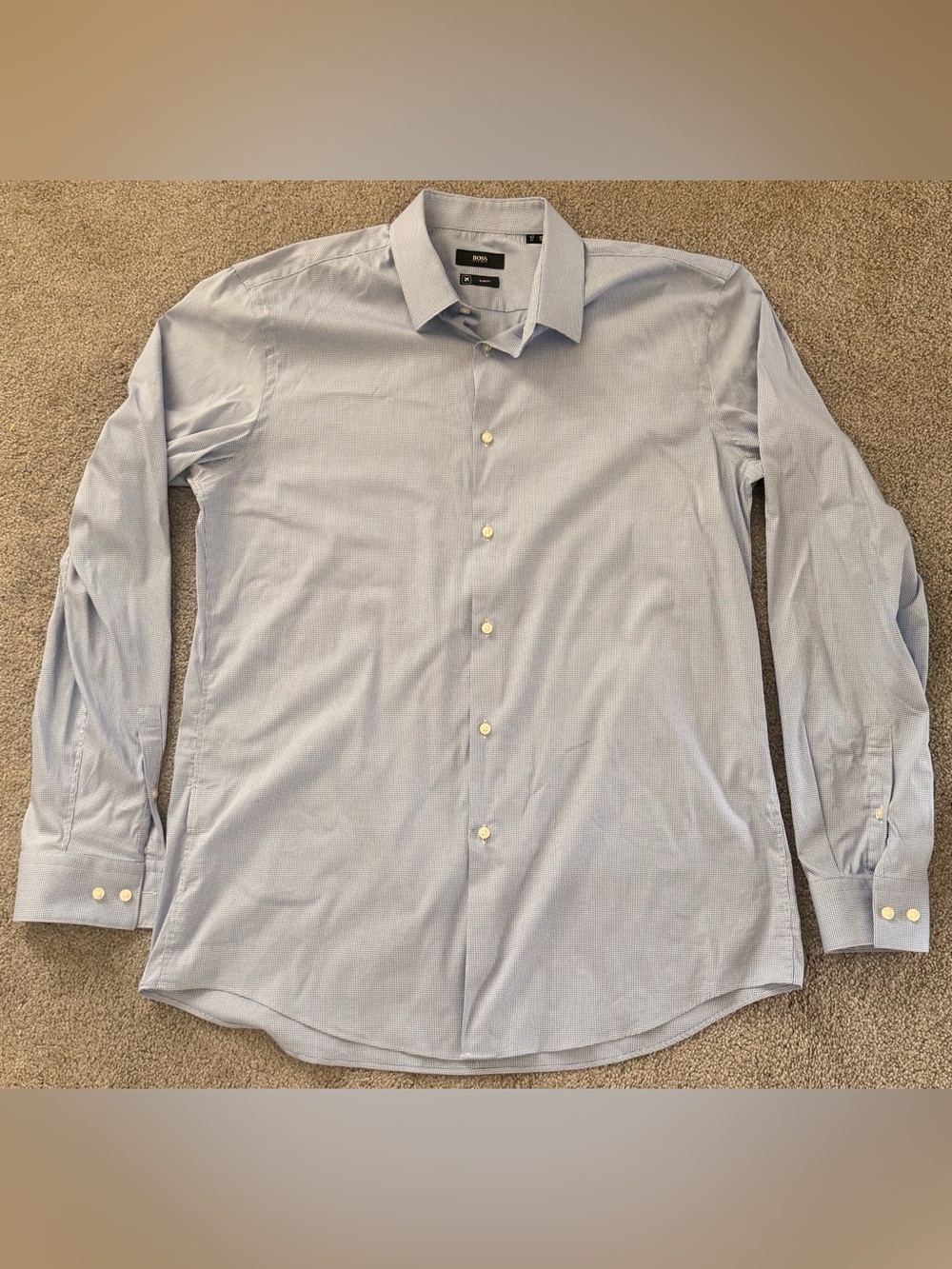 BOSS Hugo Boss Slim Fit Dress Shirt Blue Micro Check Men’s Large 17 Neck